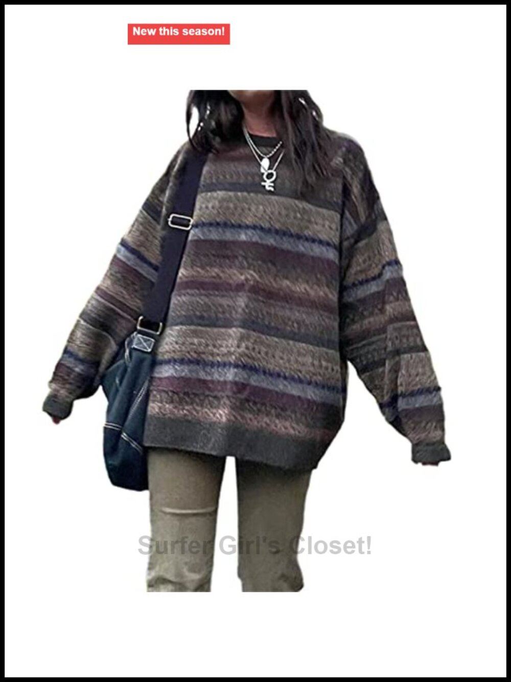 Women's Argyle Striped Knit Pullover Sweater Long Sleeve Crew Neck
